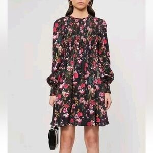 Ted Baker Aerrin Fern Forest smocked mini dress sz 1 (US 4)